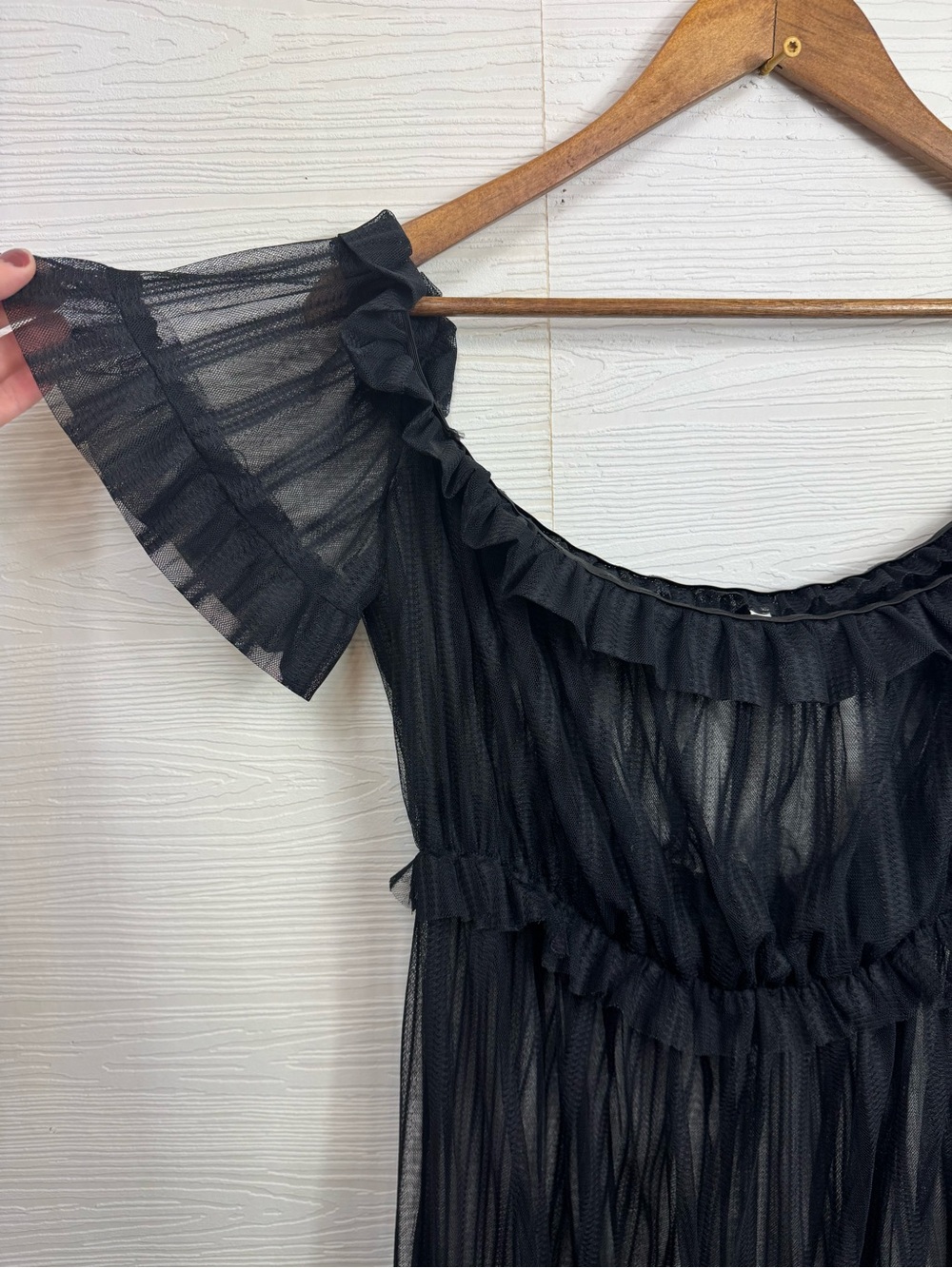 Sexy Mesh See Through Nightclub Dress Ruffle Off Shoulder Long Maxi Dress - Picture 5 of 7